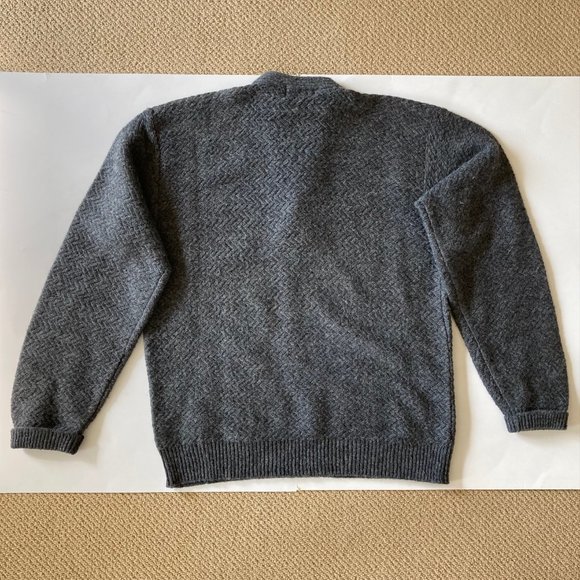 VTG Henry Grethel Herringbone Knit Wool Blend Relax Fit Grey Pullover M 4-Button - Picture 14 of 16